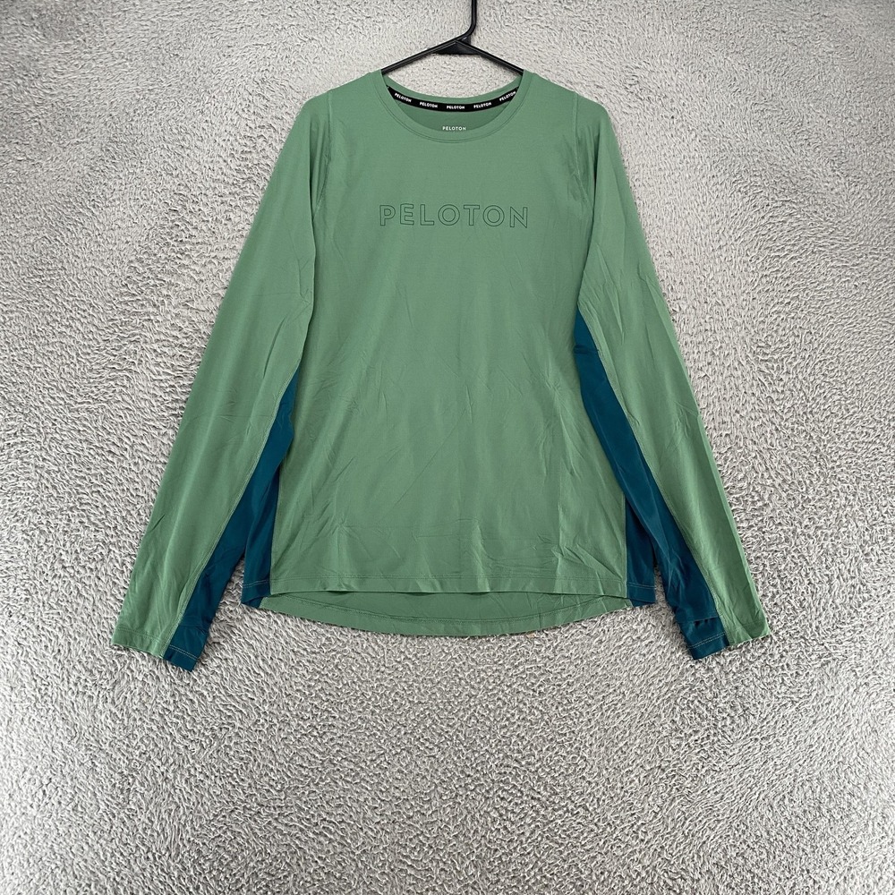 Peloton Shirt Mens Large‎ Green Colorblock Long Sleeve Thumbholes Athletic